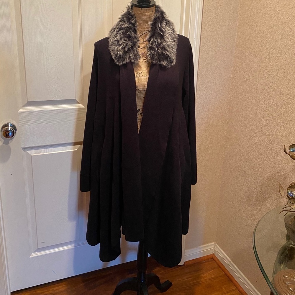 Black open drape front long sleeve sweater